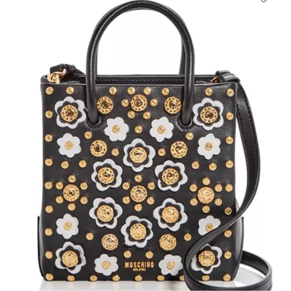 Moschino Floral Stud Leather Shoulder Bag